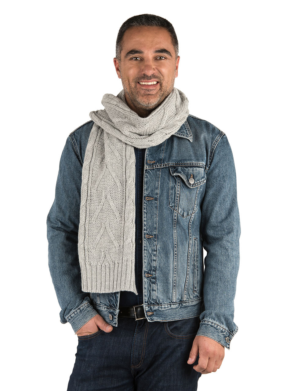 100% Baby Alpaca Chunky Cable Knit Scarf - Solid for Men