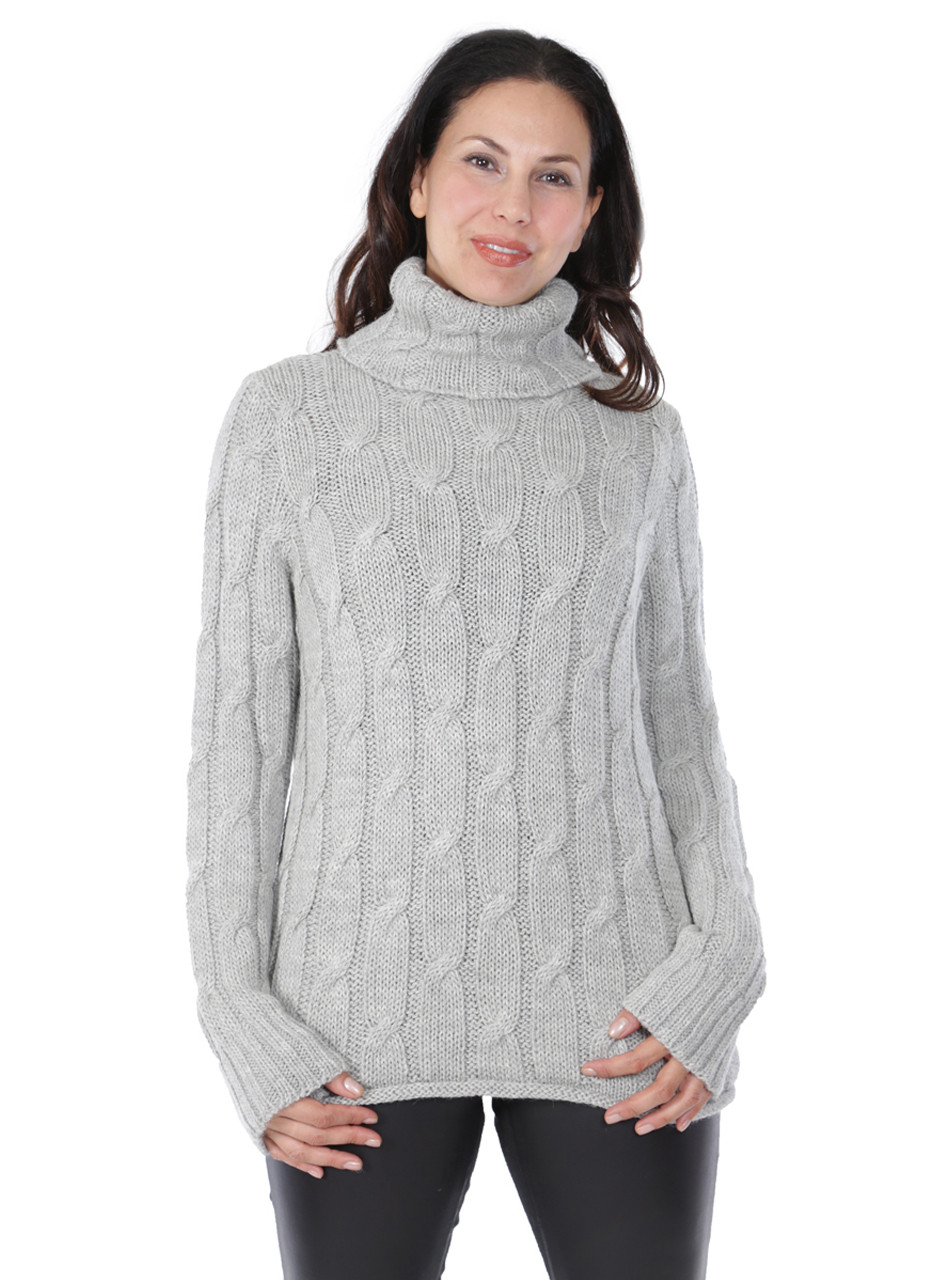 Phoebe Oversized Cable-Knit 100% Baby Alpaca Wool Turtleneck Sweater