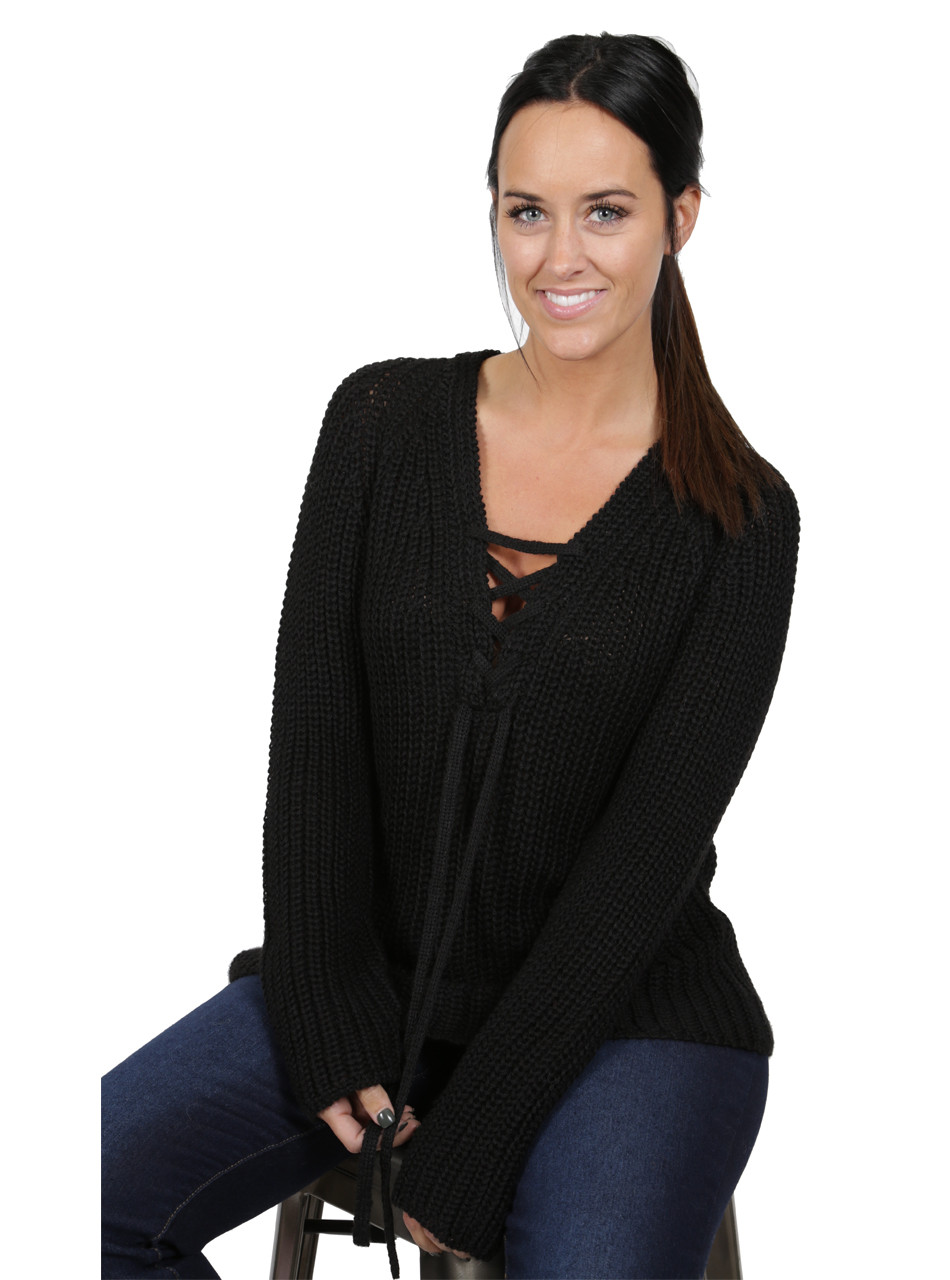 Baby Alpaca Two-Way Lace-Up Tunic Sweater