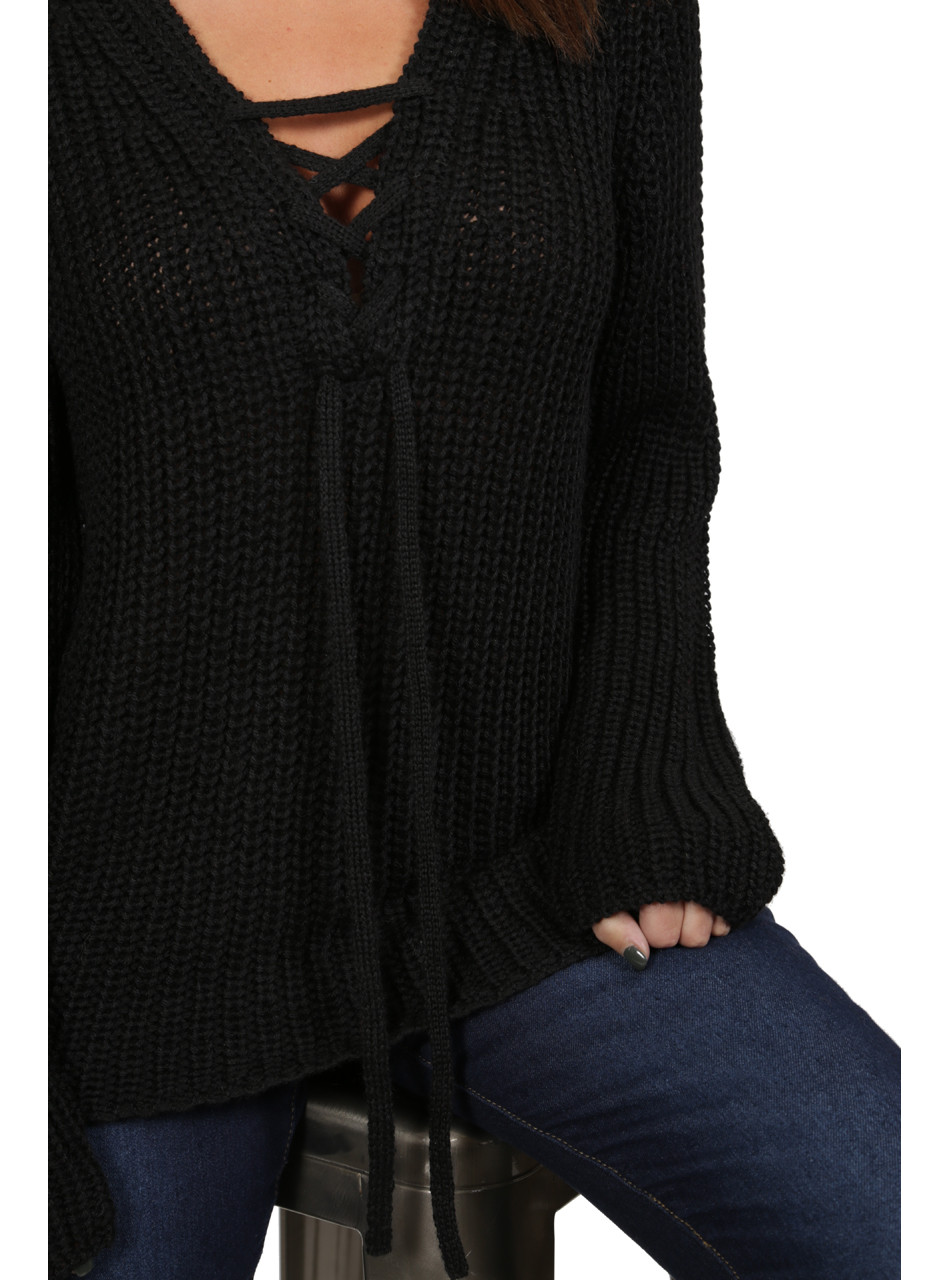 Baby Alpaca Two-Way Lace-Up Tunic Sweater