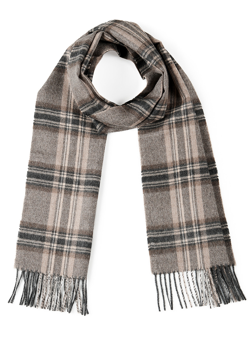 Plaid Tartan Baby Alpaca Scarf with Micro Fringe for Men & Women