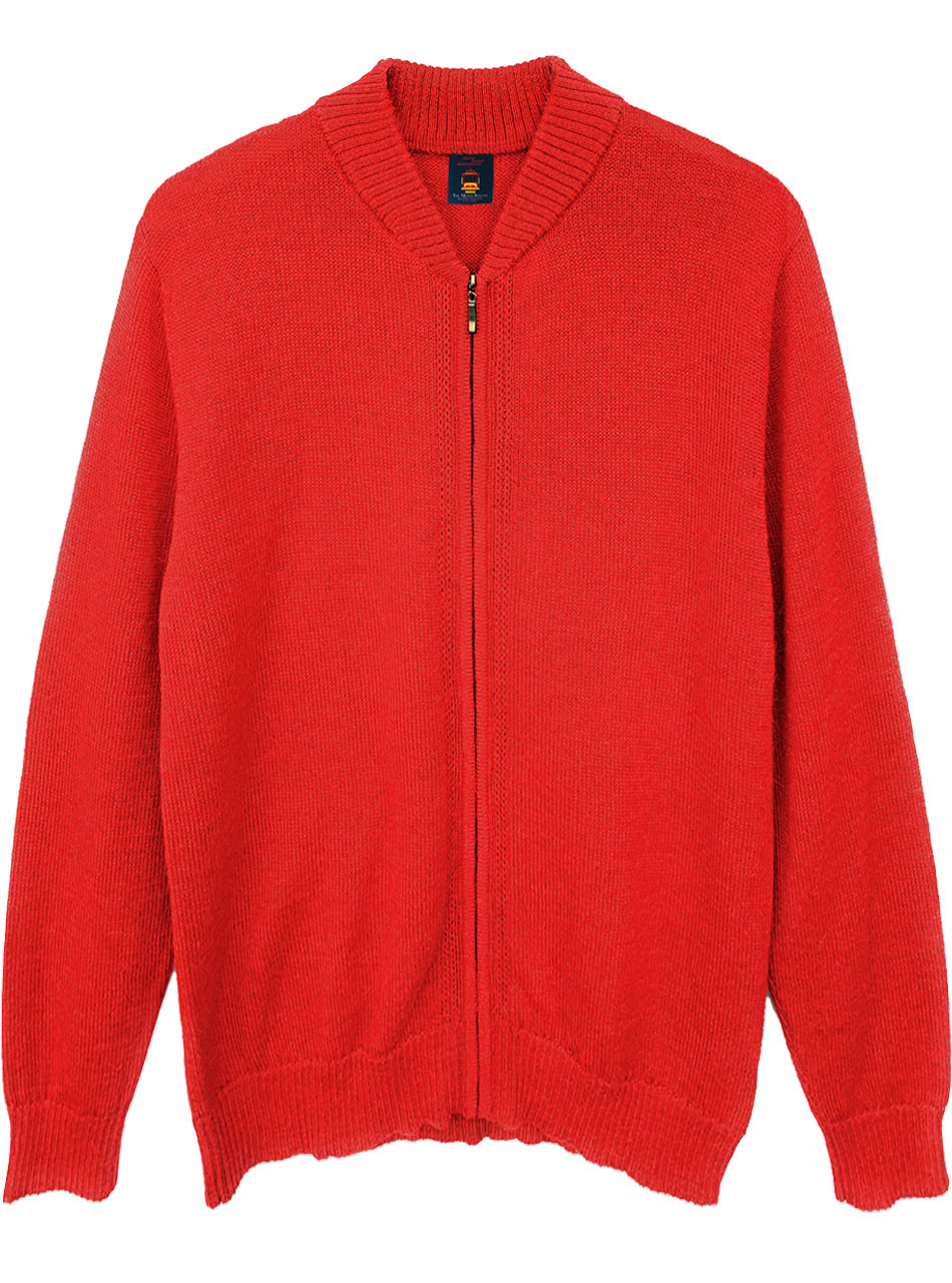 red zip up cardigan