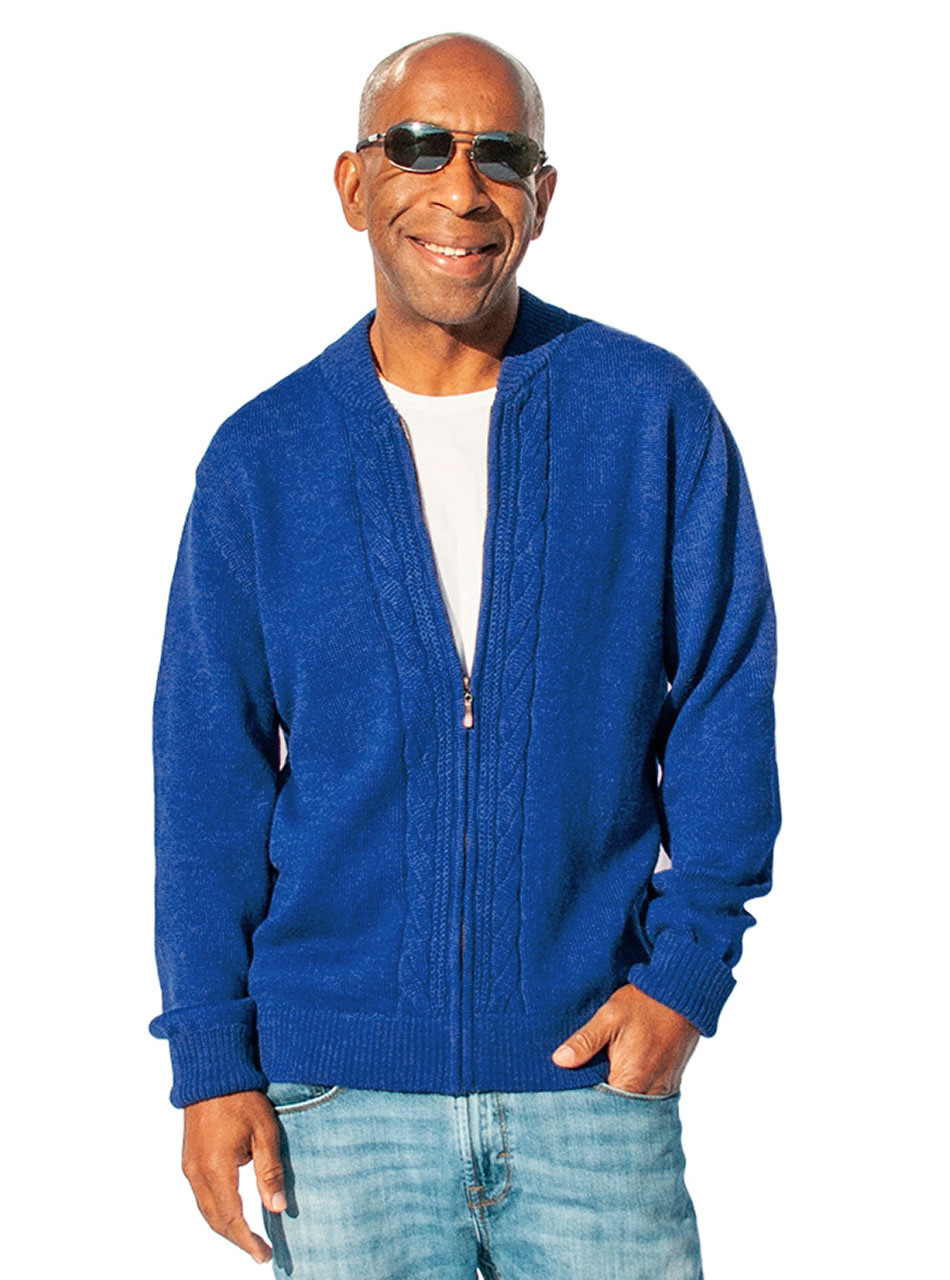 Mister Rogers Double Cable Zip Cardigan Sweater by Inca Fashions