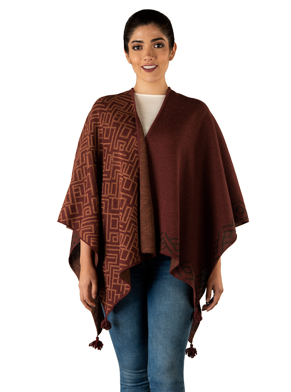 Women's Gigi Open Front Tassel Poncho in Taupe | 100% Baby Alpaca | Inca Fashions