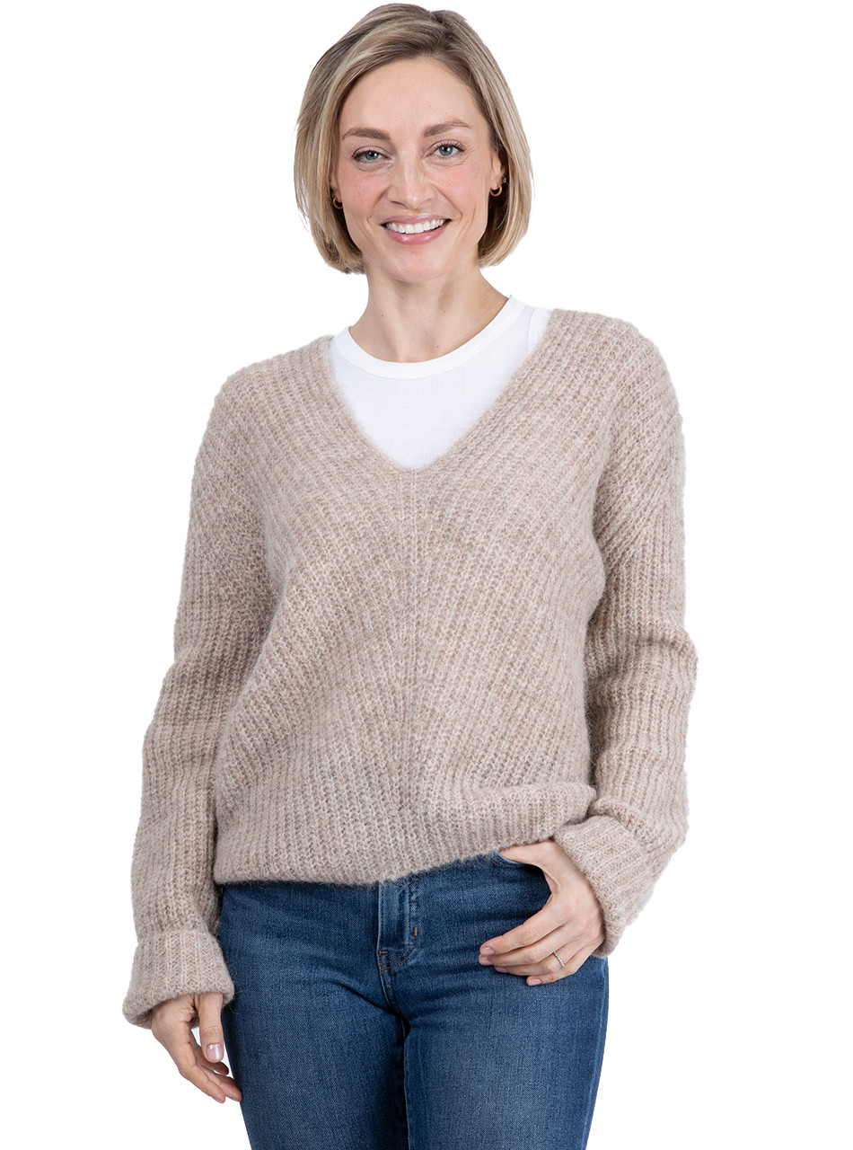 Lisbeth Fuzzy V-Neck Pullover Sweater | Sun Valley Alpaca Co.
