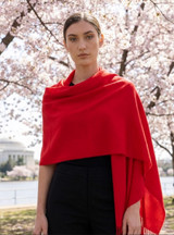 Model wearing the Baby Alpaca and Silk Glimmer Shawl styled for an elegant evening look.