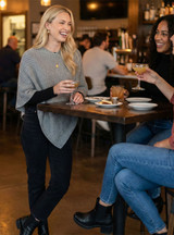 Mosaic Knit Baby Alpaca Poncho, lifestyle, layered