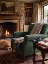 Regency Ticking Stripe Alpaca Throw in Blue Sailor on chair in living room