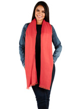 Women's Oversized Scarf & Shawl in 100% Baby Alpaca Wool & Silk - Imperial Red on Model Long
