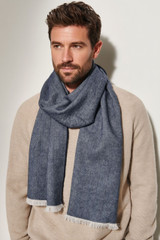 Luxury baby alpaca chevron scarf with eyelash fringe, limited edition wrap on man