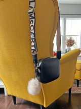 Heart Pom Baby Alpaca Fur Keychain & Purse Charm - on designer bag.