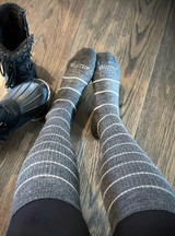 Compression Alpaca Over-the-calf striped socks on feet
