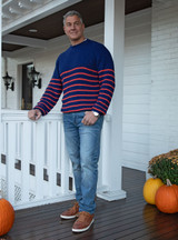 Men's Norris Striped Alpaca Sweater
Crew Neck Pullover Orange Striped Sweater lifestyle.