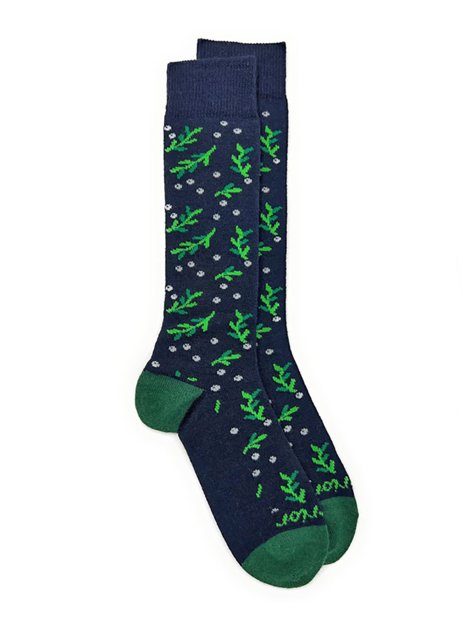Holiday Mistletoe Alpaca Socks, flat.
