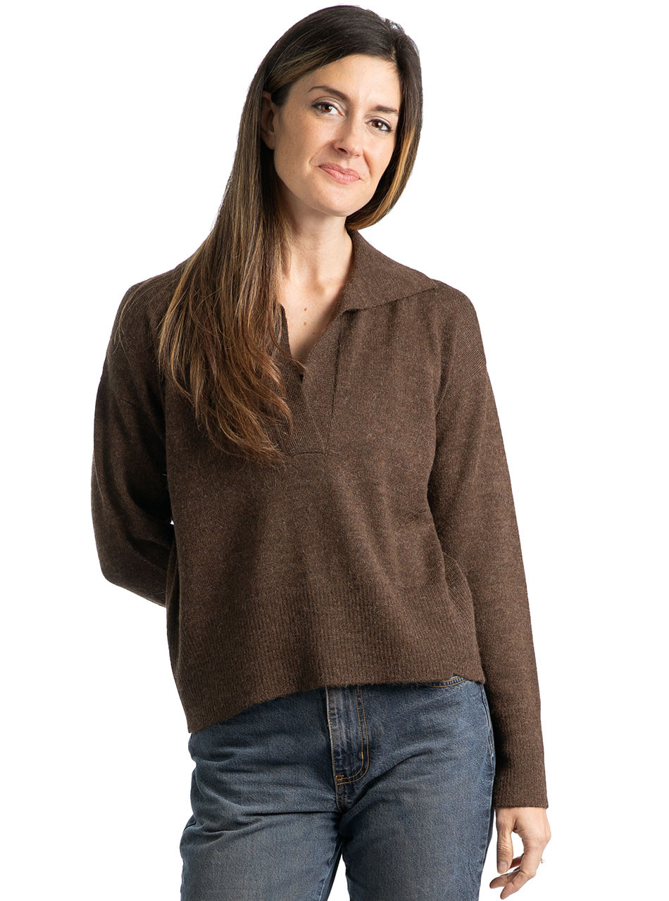 The Alpaca Johnny-Collar Polo Sweater on Model, alternate image.