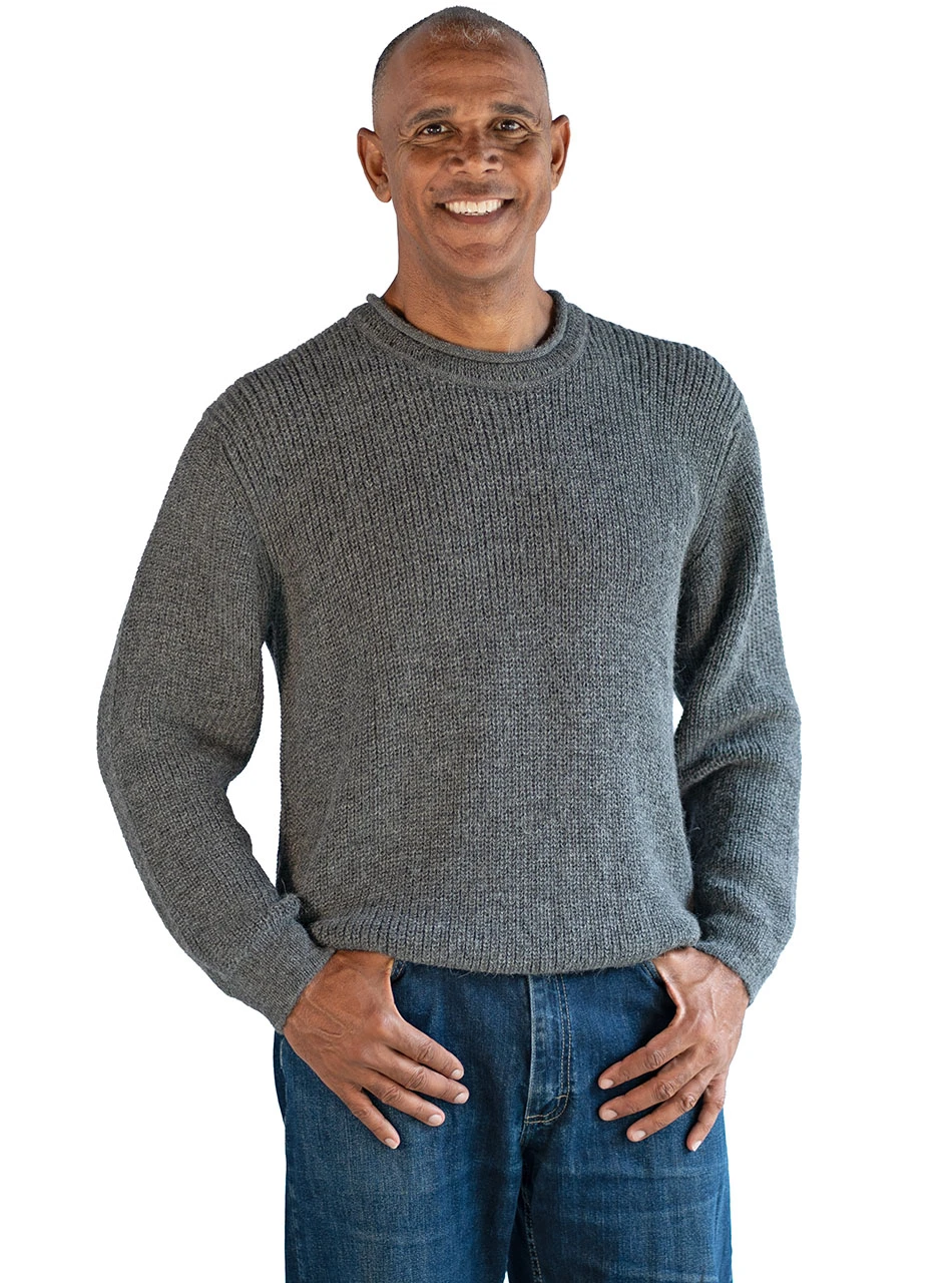 Alpaca Sweater Mens' Heritage 1/4 Zip Pullover, in Grey Heather, Front on Man, Main Image.