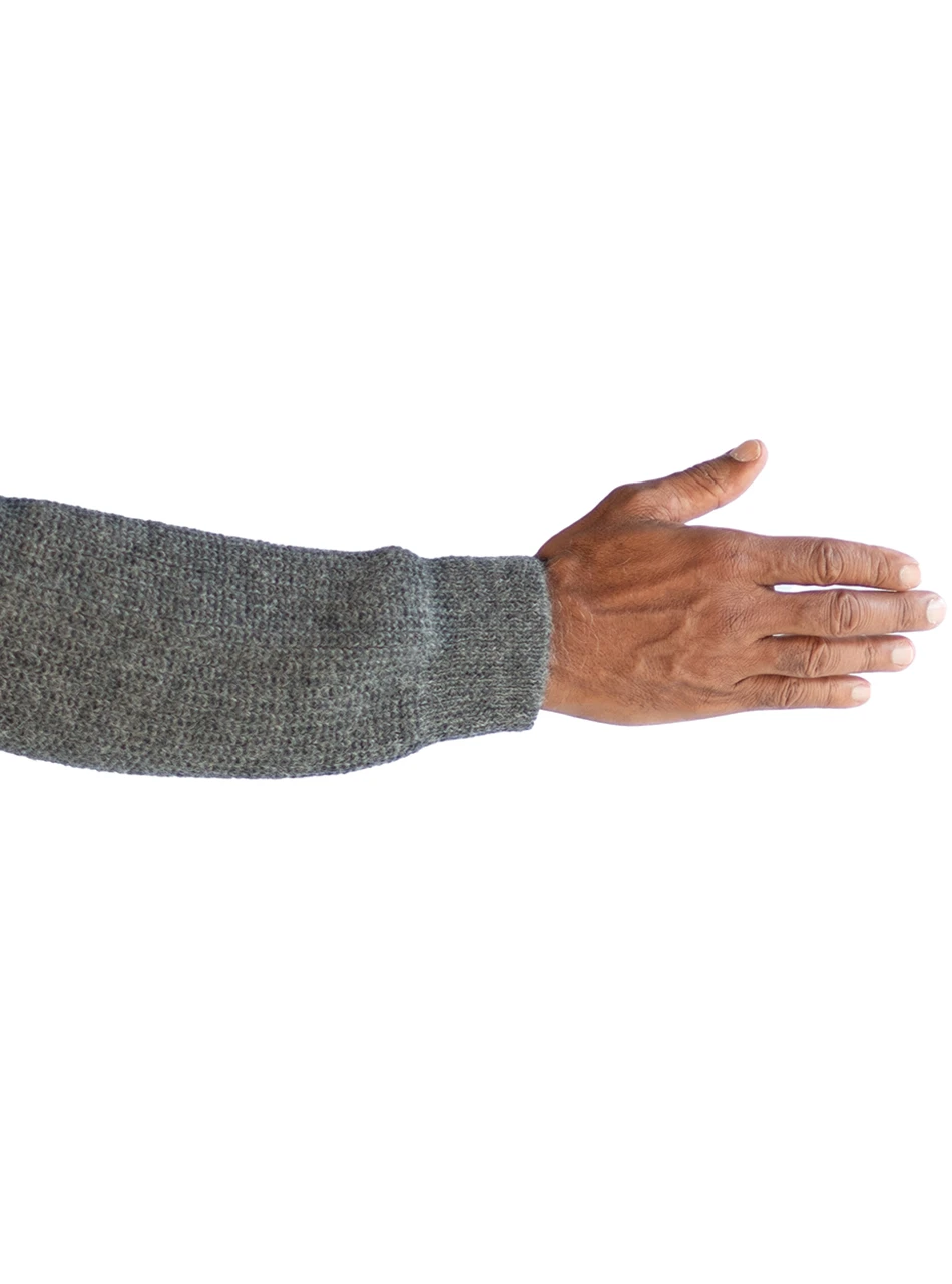 Alpaca Sweater Mens' Heritage 1/4 Zip Pullover, in Grey Heather, Sleeve detail showing cuff.