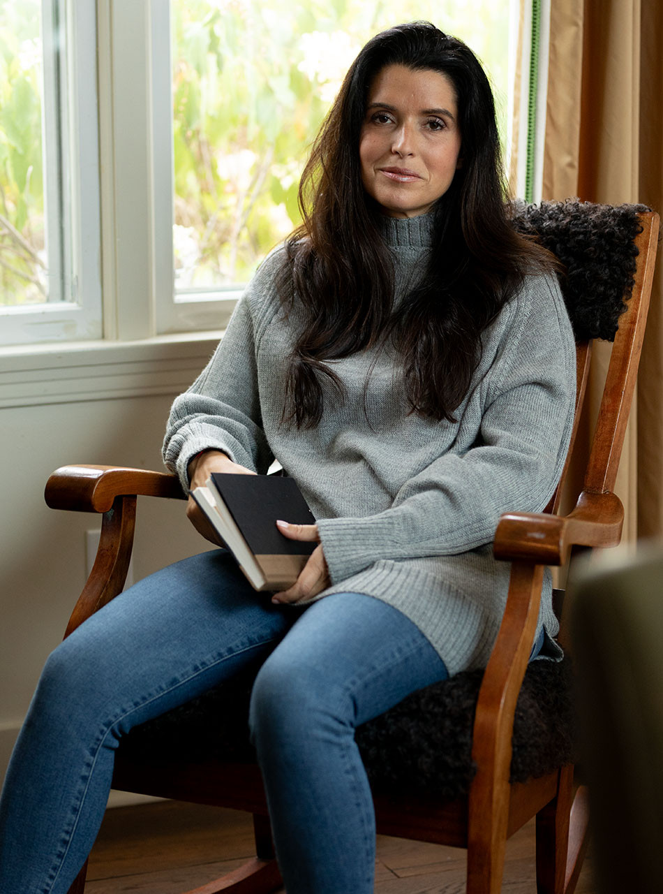 The Oversized Funnel Neck Pullover on Model, Lifestyle Image.