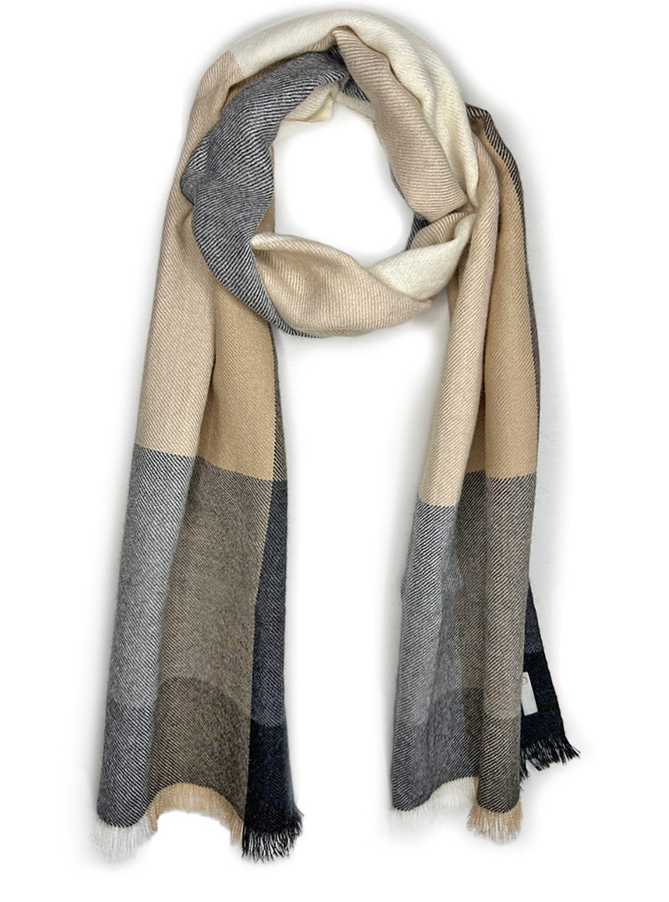 All-Natural Color Block Check Premium Baby Royal Alpaca Plaid Scarf, Looped -Main Image.