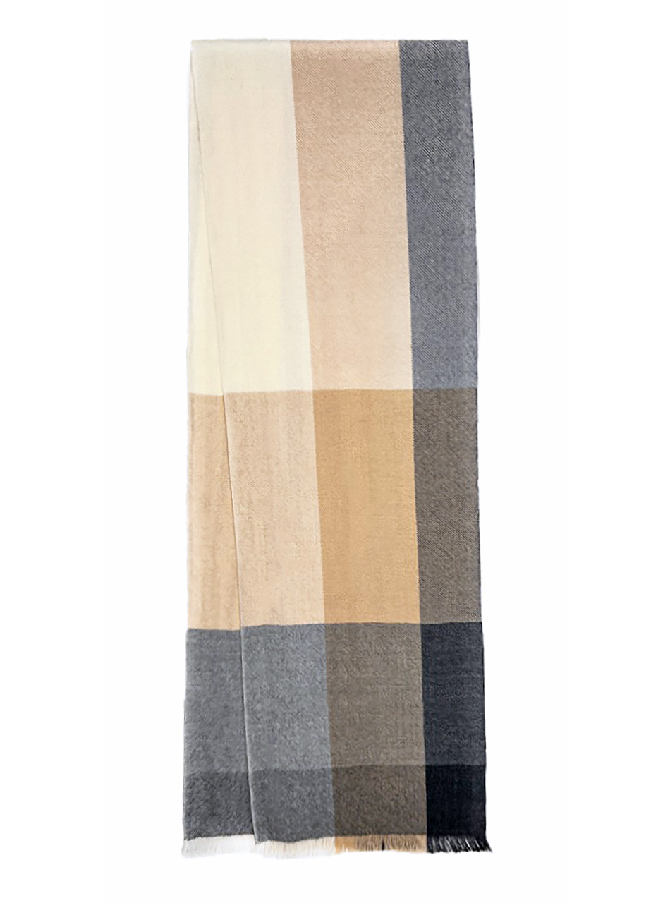 All-Natural Color Block Check Premium Baby Royal Alpaca Plaid Scarf, Long.