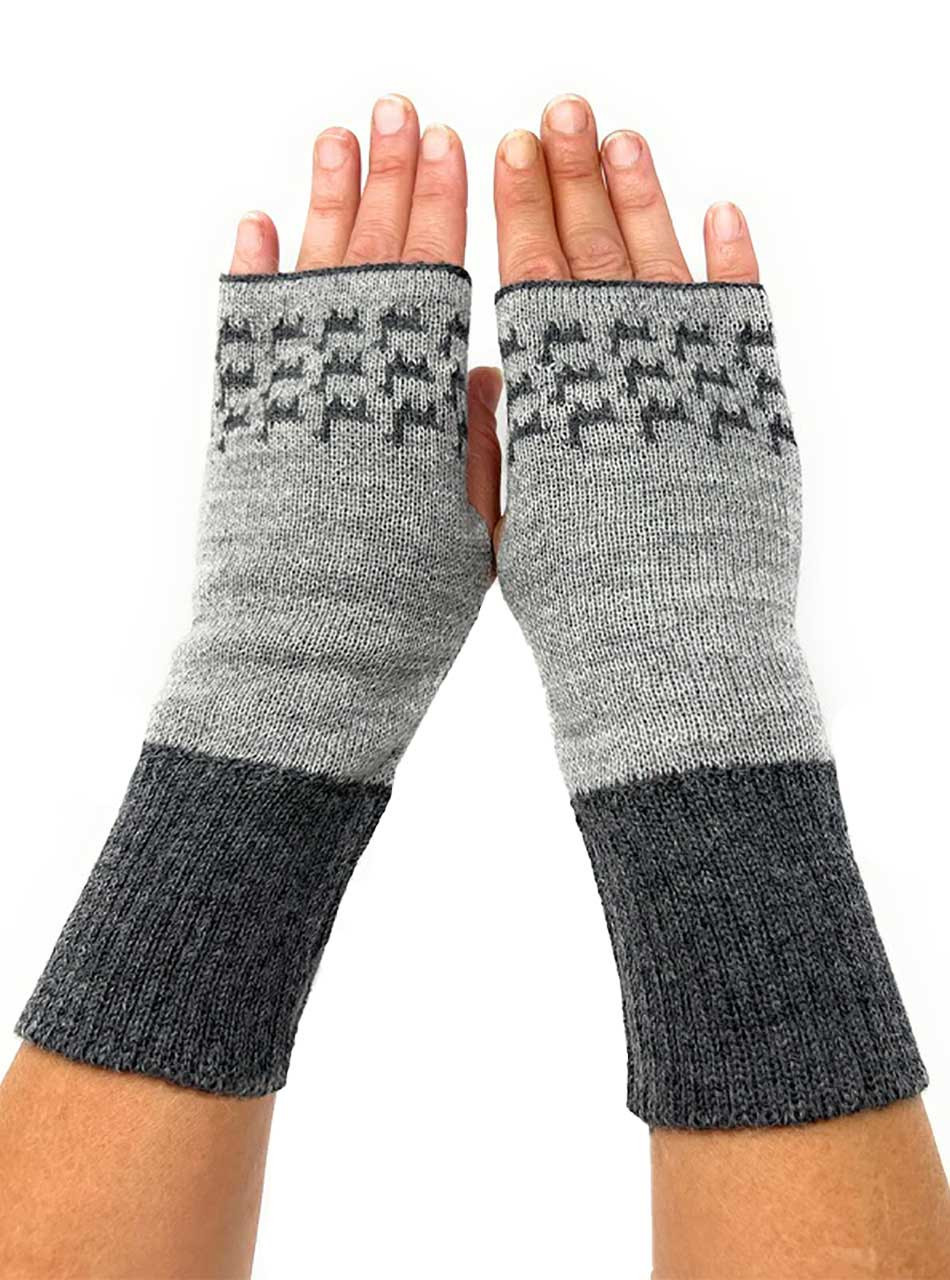 Out To Play Reversible Fingerless Mittens - 100% Baby Alpaca Wool - Gray / Grace Natural Color Pair.