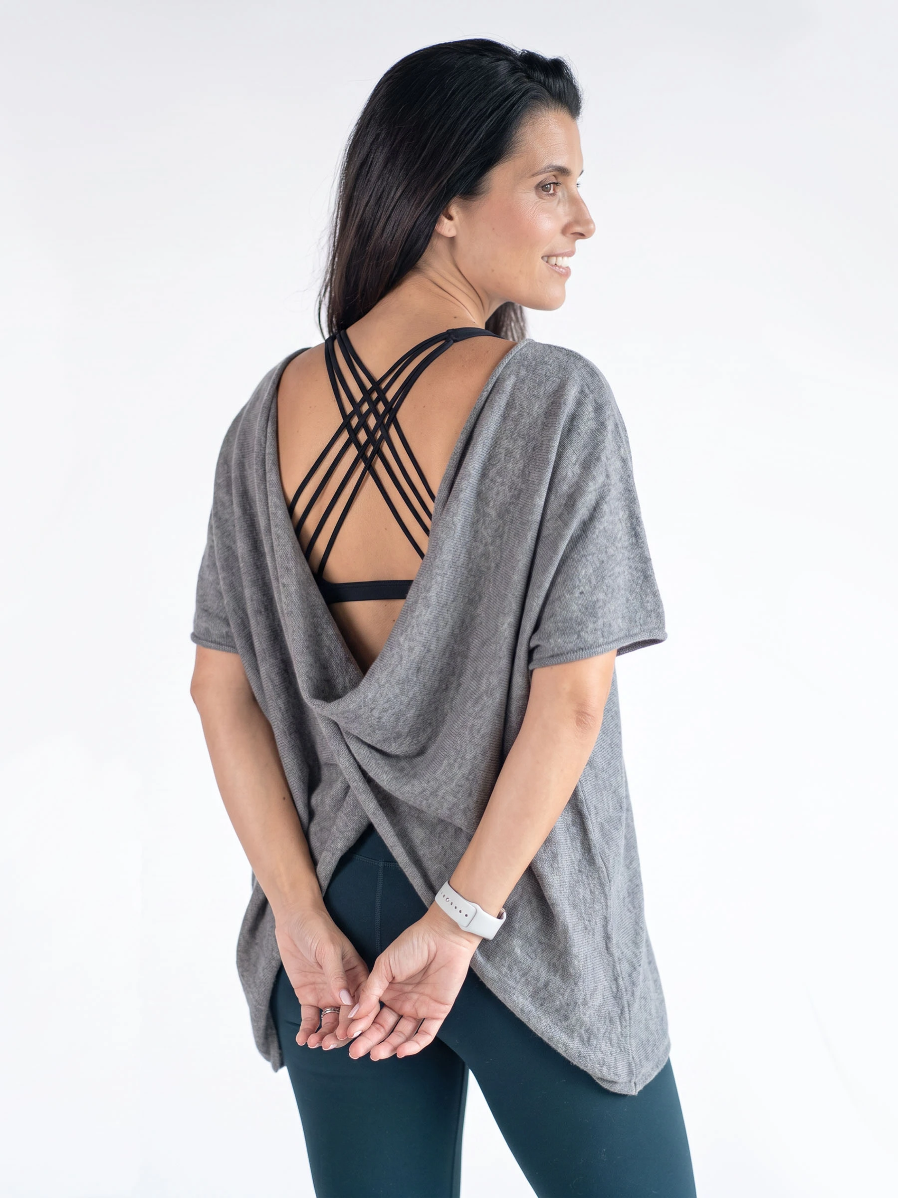Astoria Twist Cross-Over Poncho in Baby Alpaca Wool, Grace, Back view.