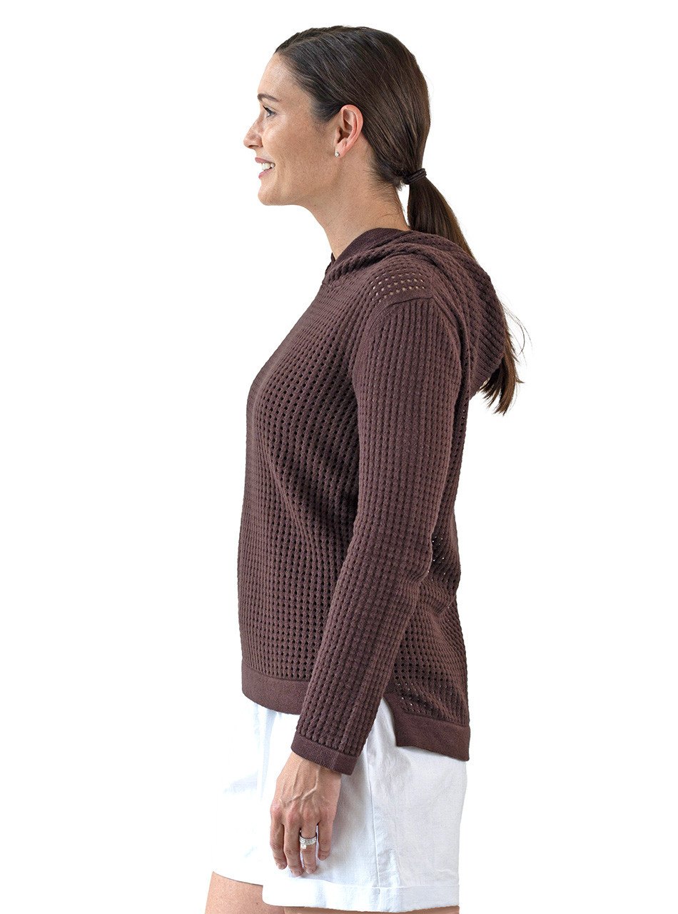 Women's Alpaca & Tangüis Cotton Openwork Pullover Hoodie - Side