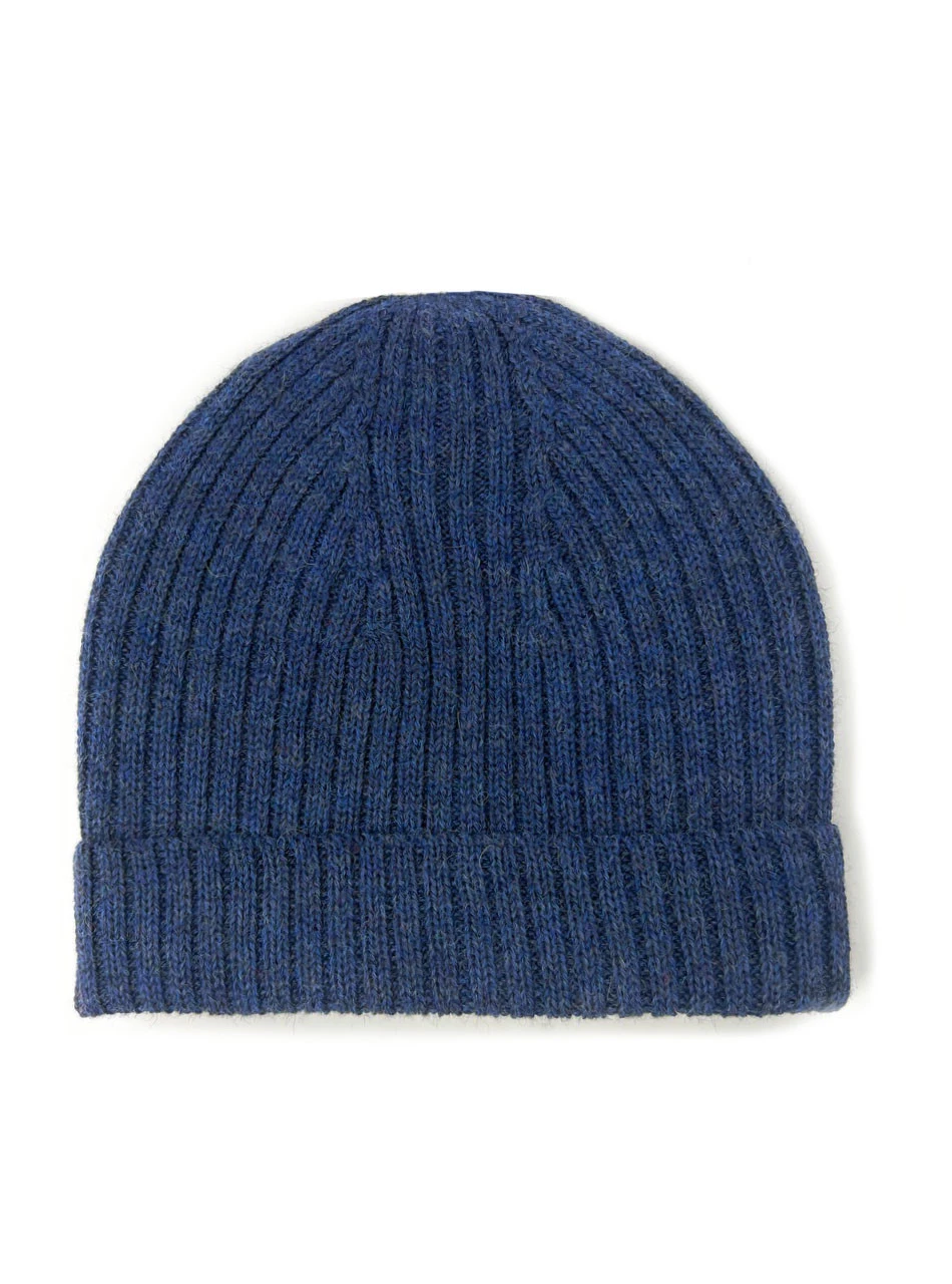 Adjustable Ribbed Beanie Cap in 100% Alpaca Wool
Blue Heather