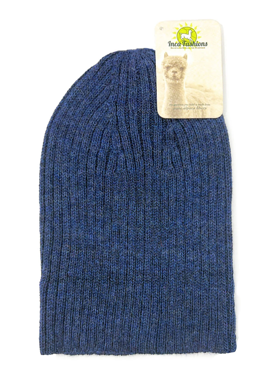 Adjustable Ribbed Beanie Cap in 100% Alpaca Wool
Blue Heather - Unfolded