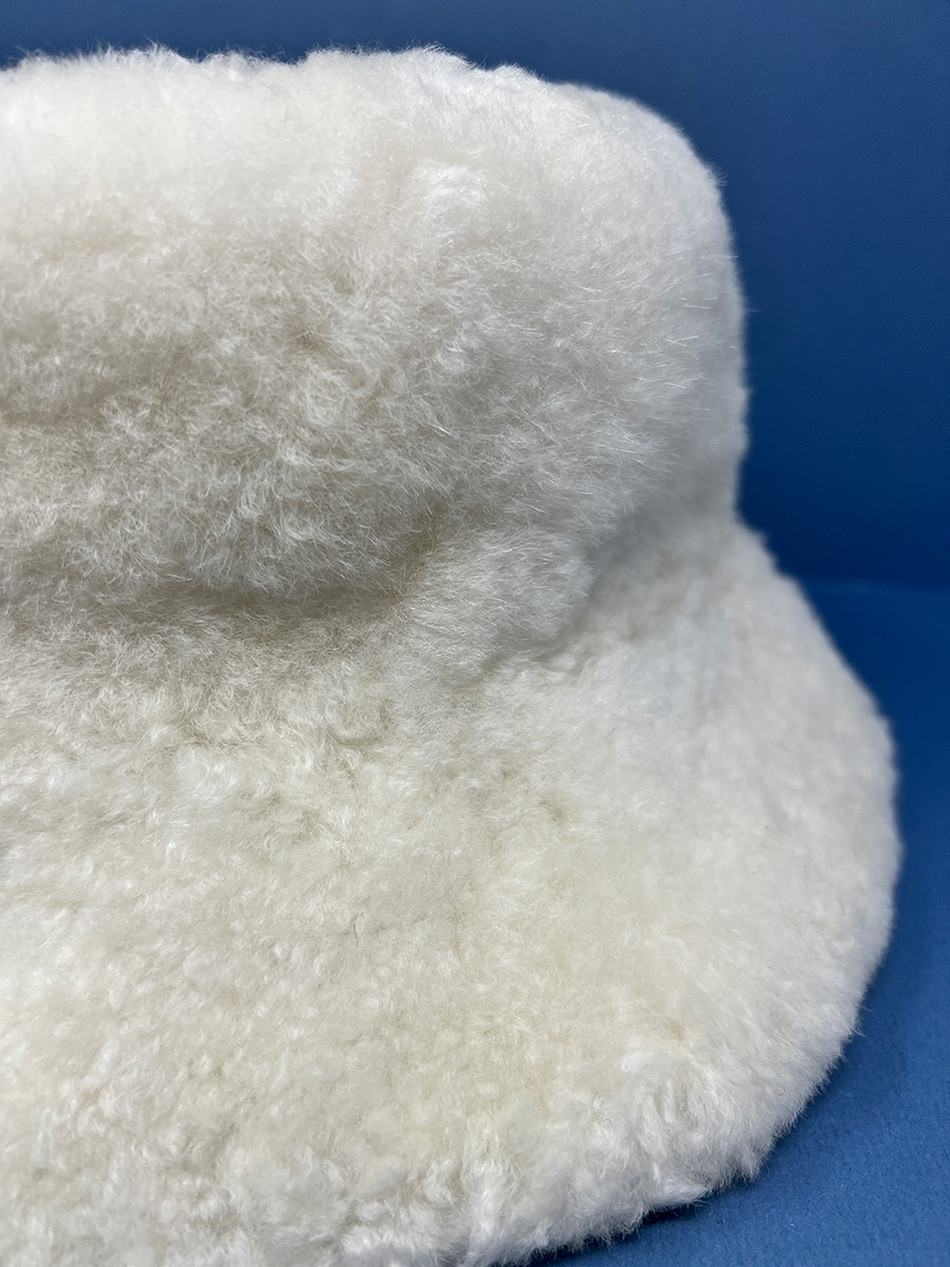 Back view of alpaca fur bucket hat, highlighting craftsmanship