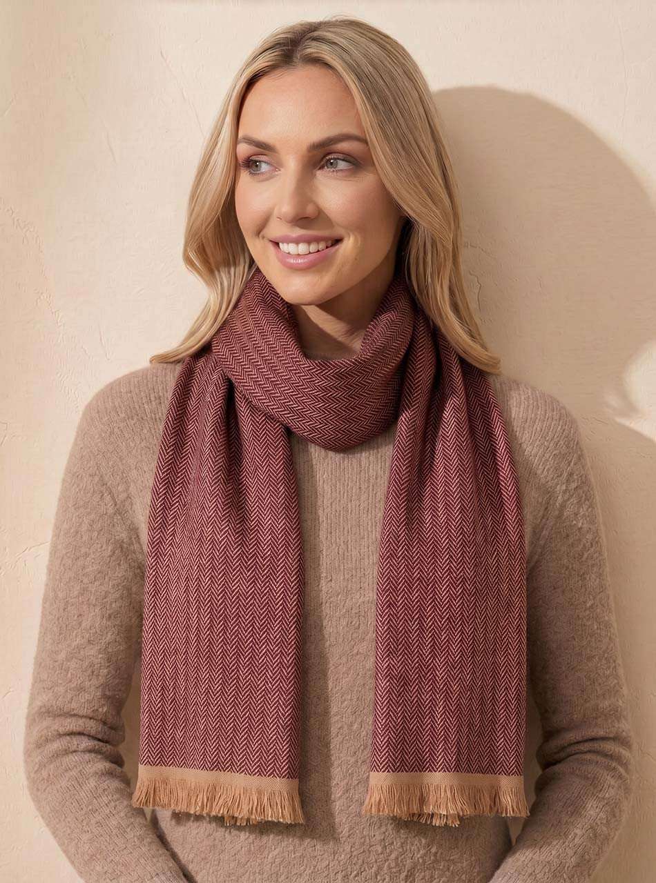 Country Orchard Chevron Alpaca Scarf, Honey Crisp, on Model