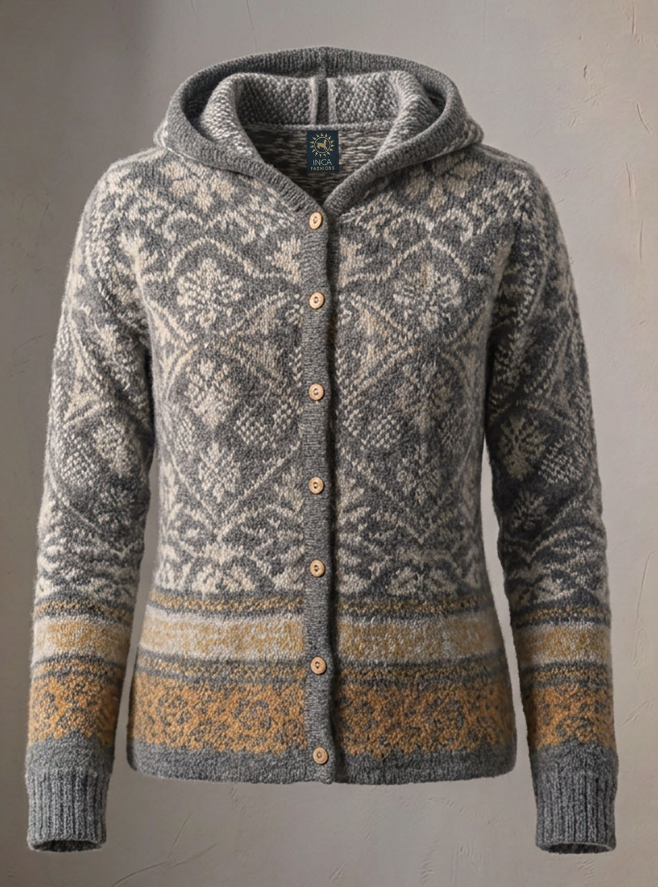Highland Jacquard Alpaca Hooded Cardigan