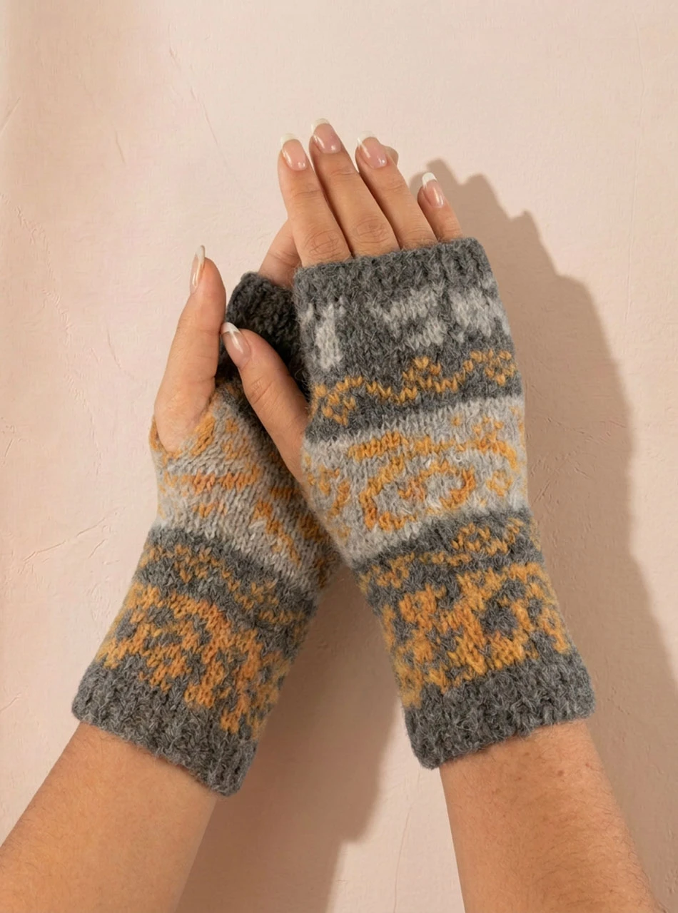 Highland Alpaca Jacquard Knit Separates, fingerless on female model