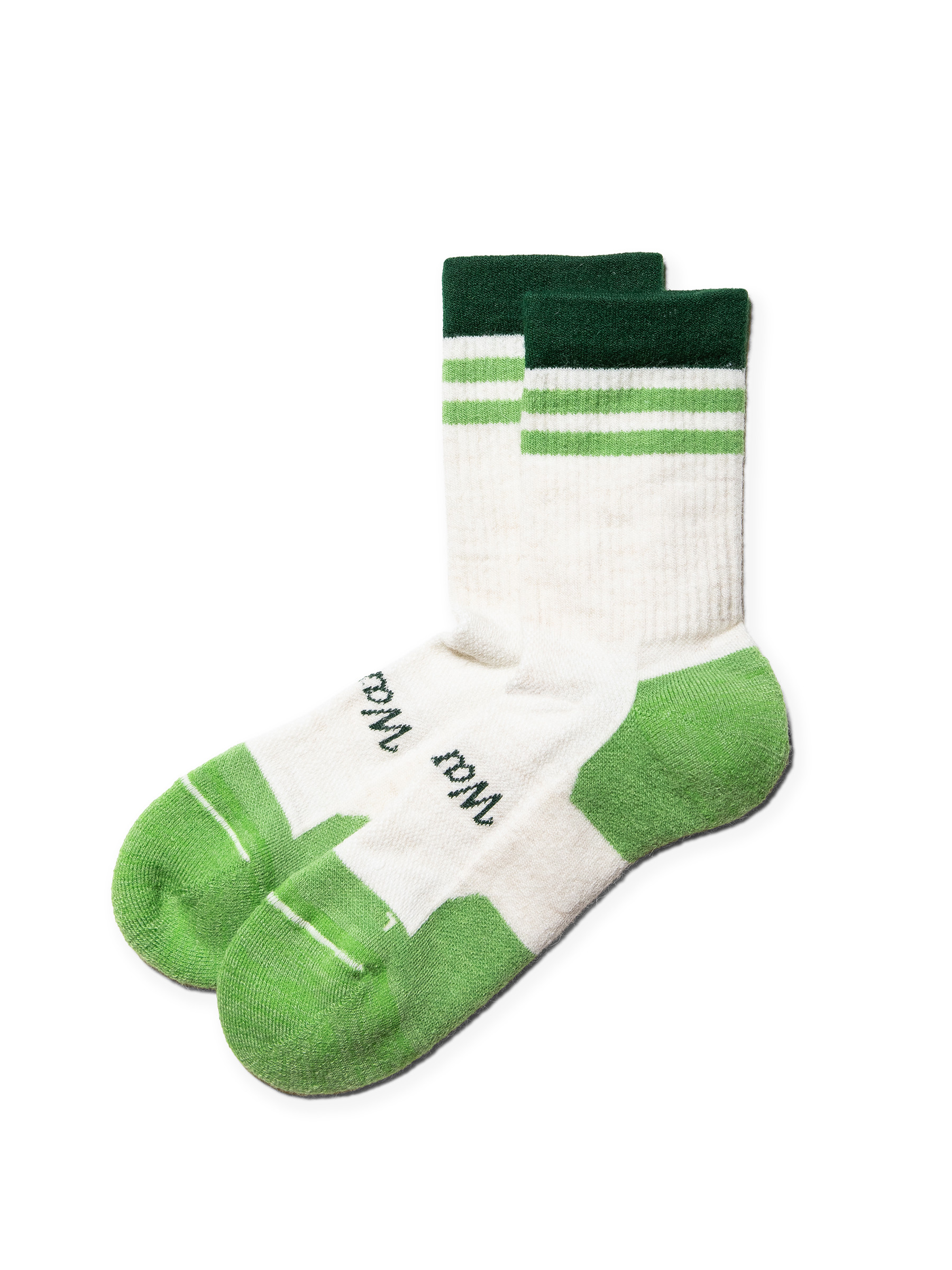 Pickle & Paddle Quarter-Crew Alpaca Socks in green and white - main image