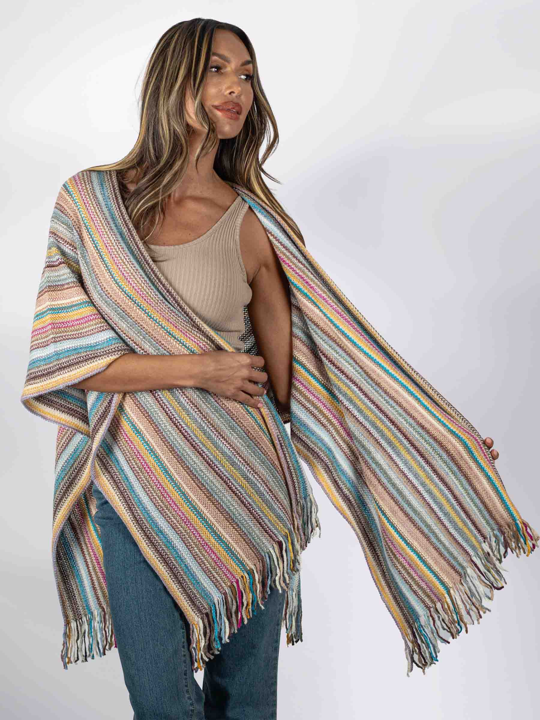 Riviera Fringed Baby Alpaca Wool Ruana detail