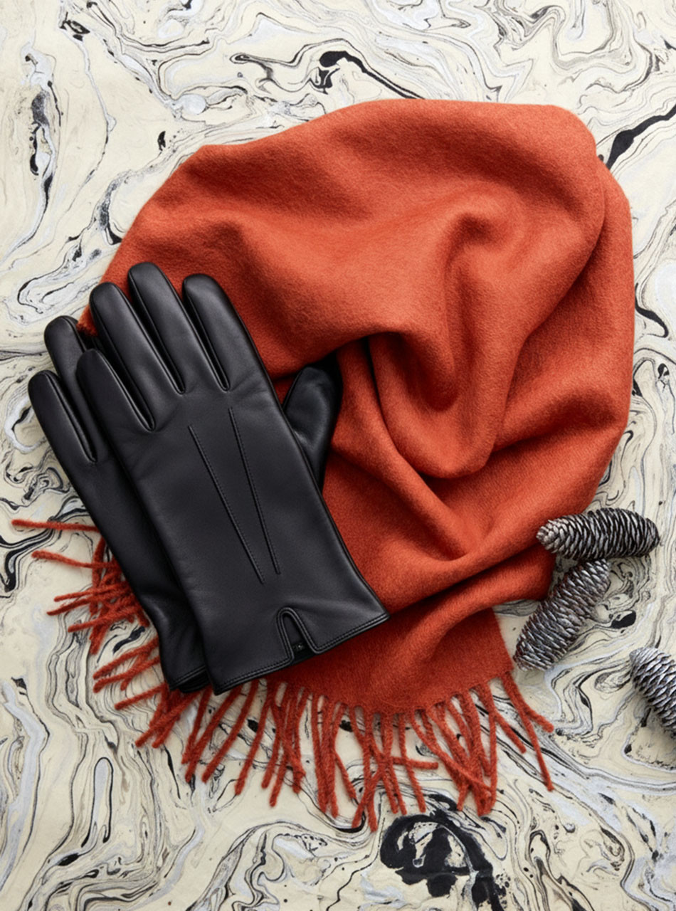 Baby Alpaca Scarf Styled with Gloves