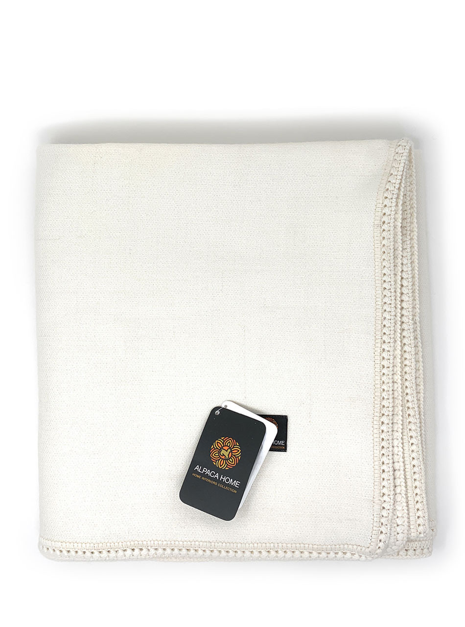 Alpaca Wool Bed Blanket  Natural White