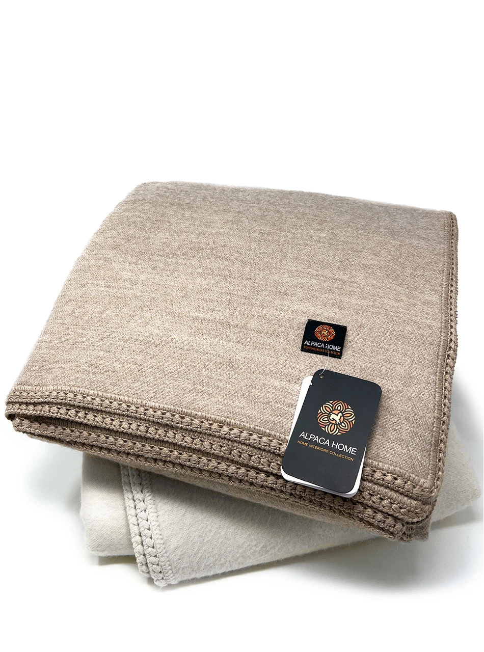 Alpaca Wool Bed Blankets Taupe & White, Twin, Queen, King & Cal King Sizes, Main