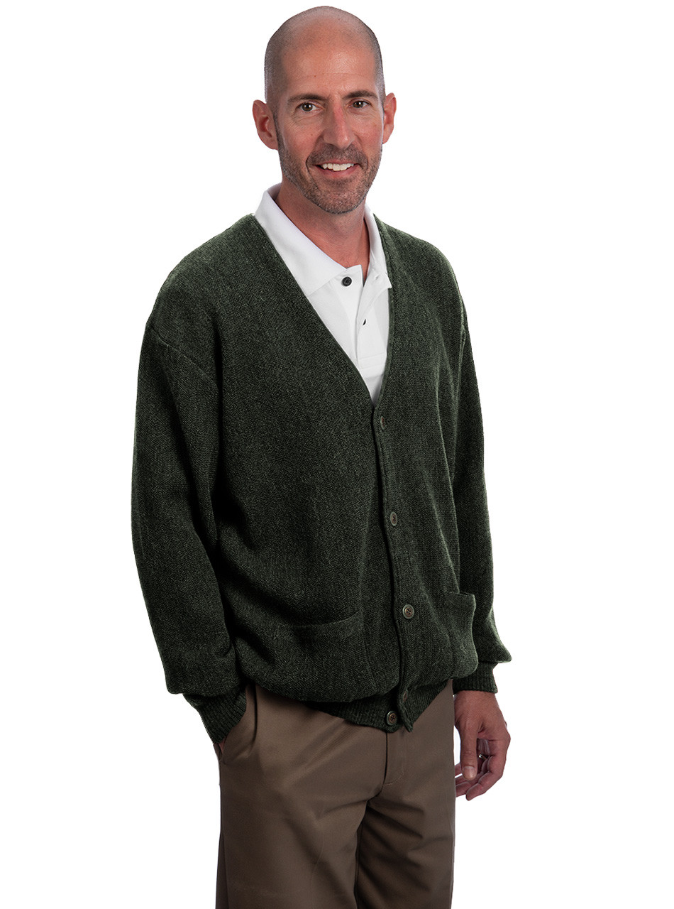 Men's Alpaca Button Down with Pockets -side angle on model.