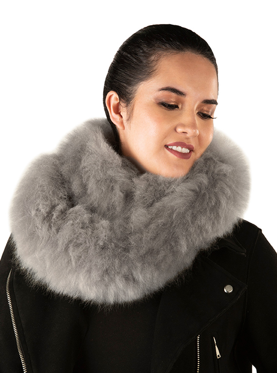 Natural Baby Alpaca Fur Infinity Scarf
Looped Twice - Grey
