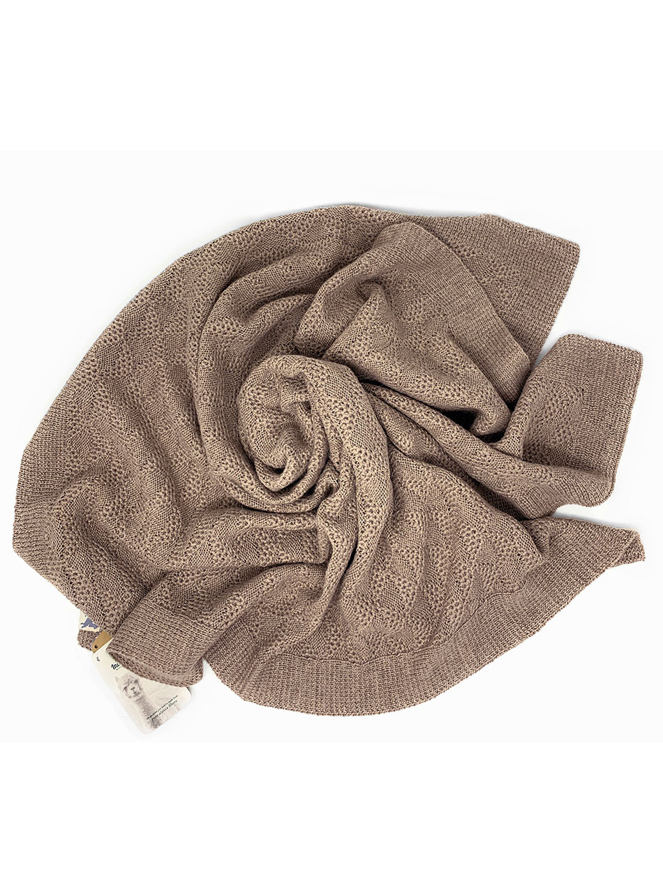 Knit Baby Blankets with Pom Pom Tassels in 100% Baby Alpaca
Rosey Taupe 