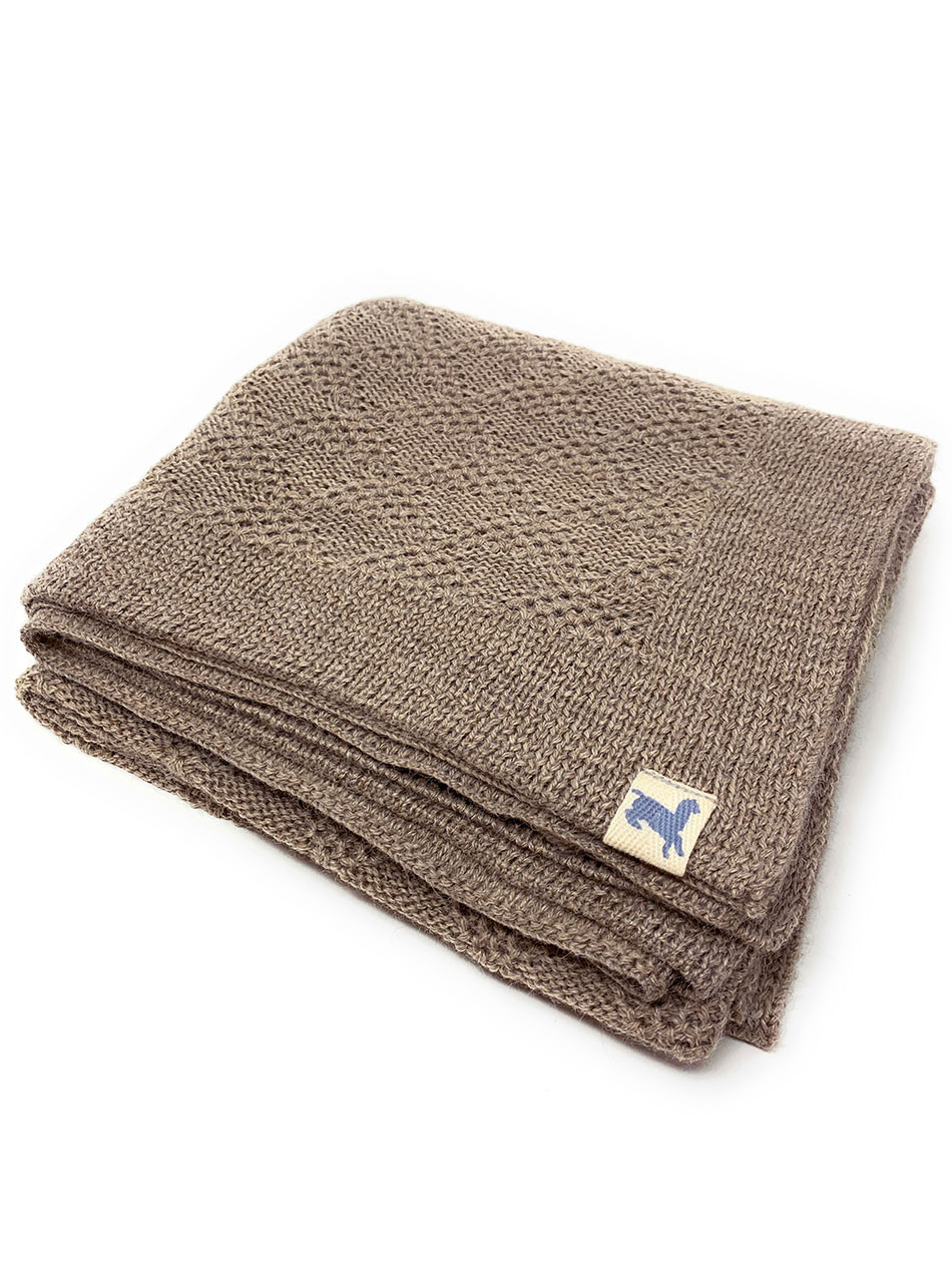 Knit Baby Blankets with Pom Pom Tassels in 100% Baby Alpaca
Rosey Taupe Folded