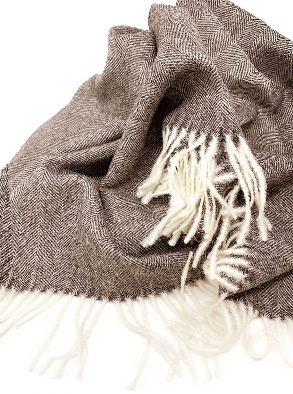100% Baby Alpaca Wool Herringbone Throw Blanket