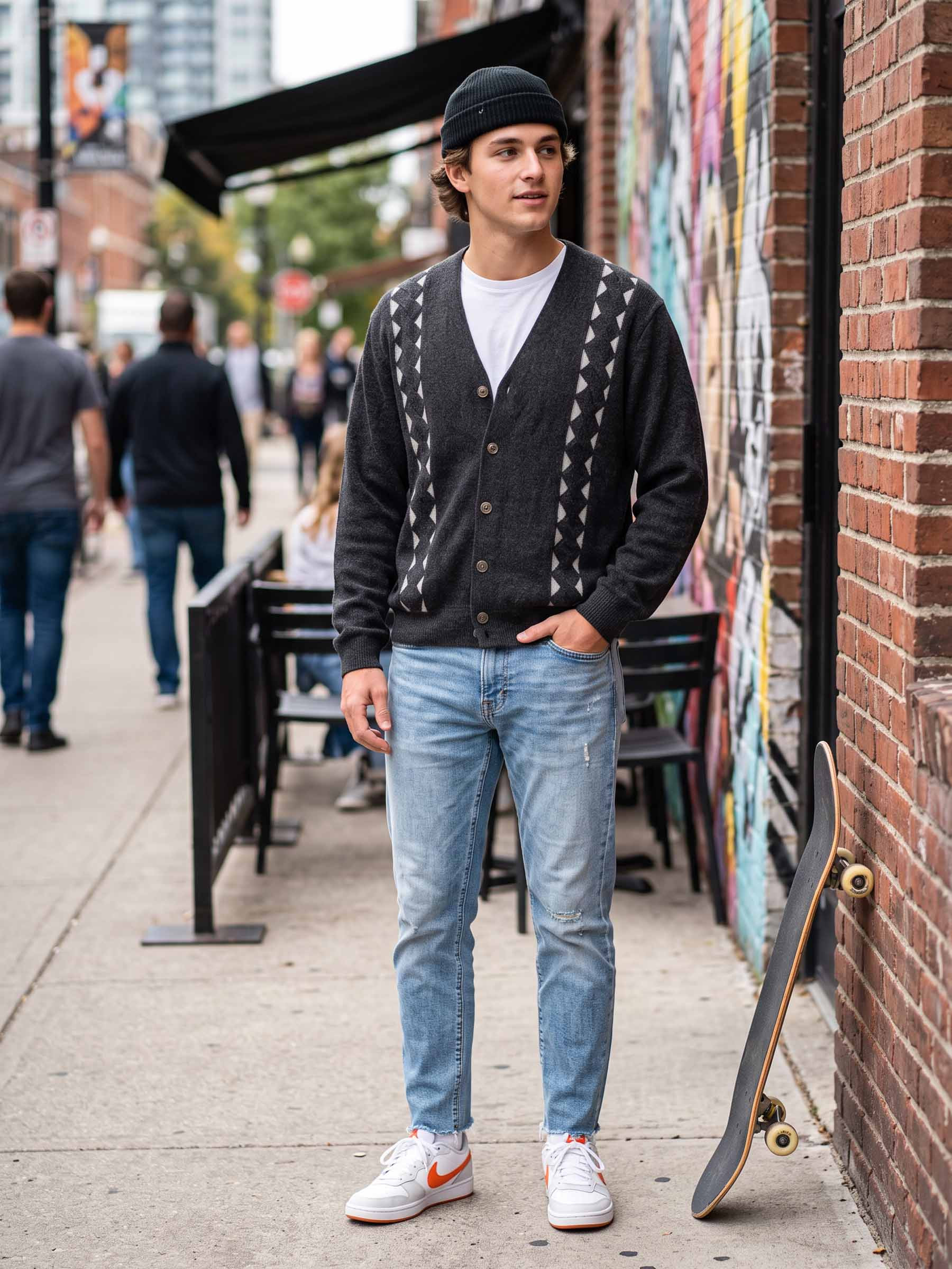 Men's 100%  Alpaca V-Neck Cardigan street style