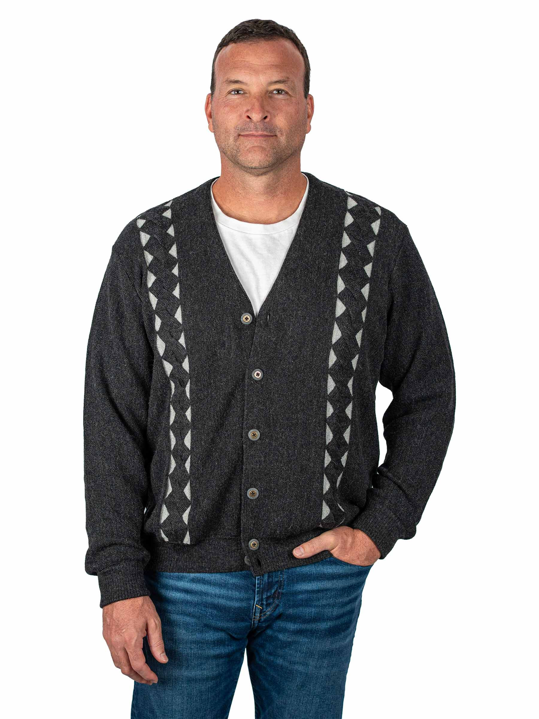 Men's 100%  Alpaca V-Neck Cardigan, Vintage inspired, on model, main image