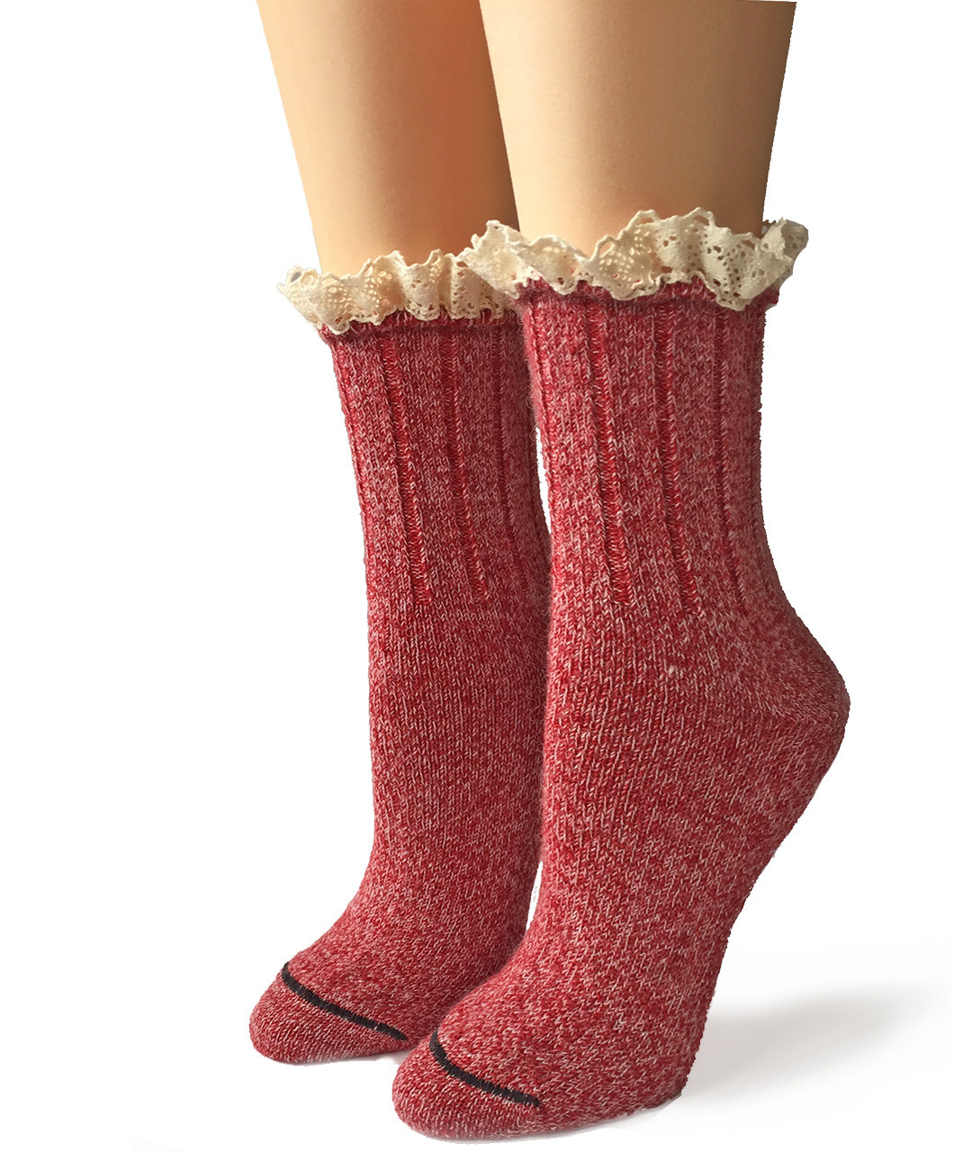 Women's Lace Trim Marled Boot Alpaca Socks Front