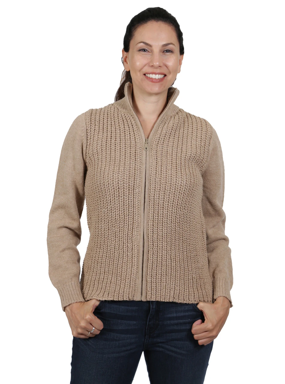 Womens Moto Zip Alpaca Cardigan, Front.