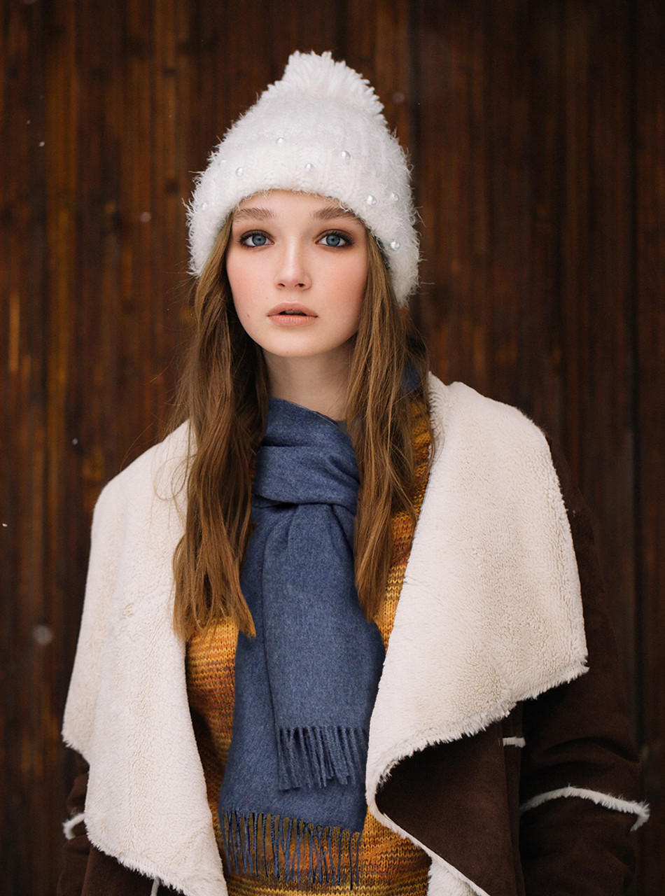 Cityscape Alpaca Scarf on Woman Paris Blue