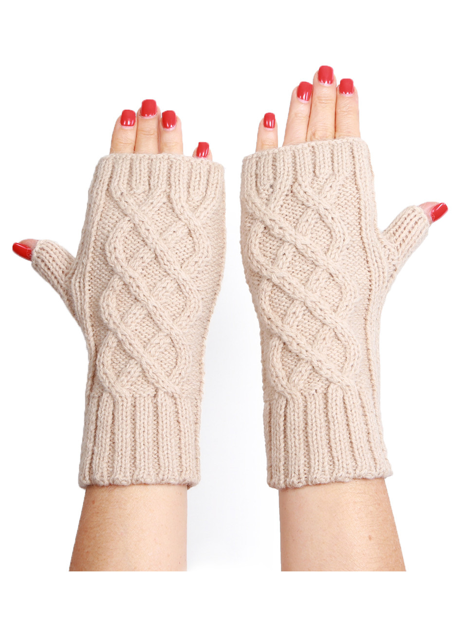 Baby Alpaca Criss Cross Fingerless Gloves & Texting Mittens - Back of hand.