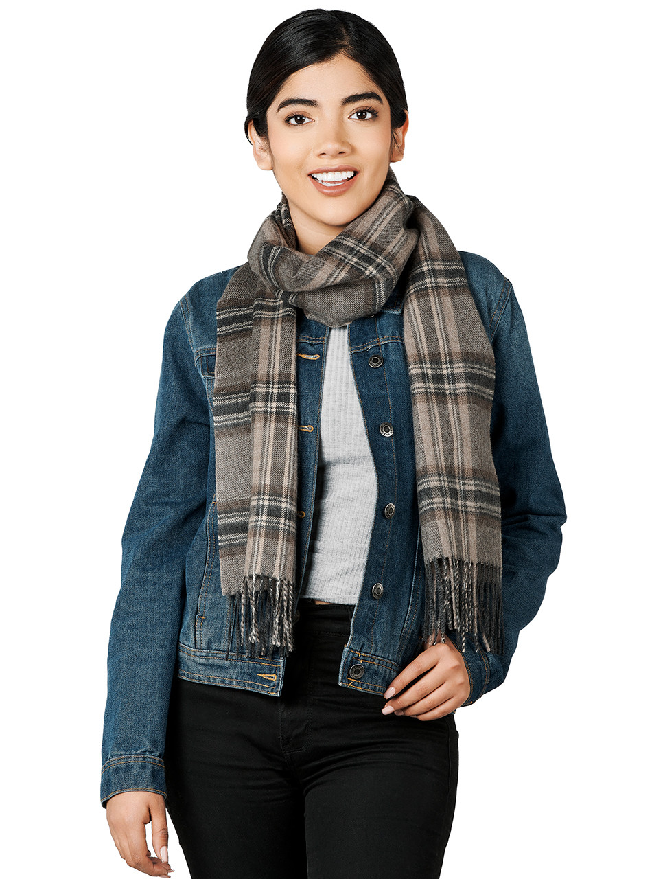 Guinness Tartan Plaid Scarf on woman.